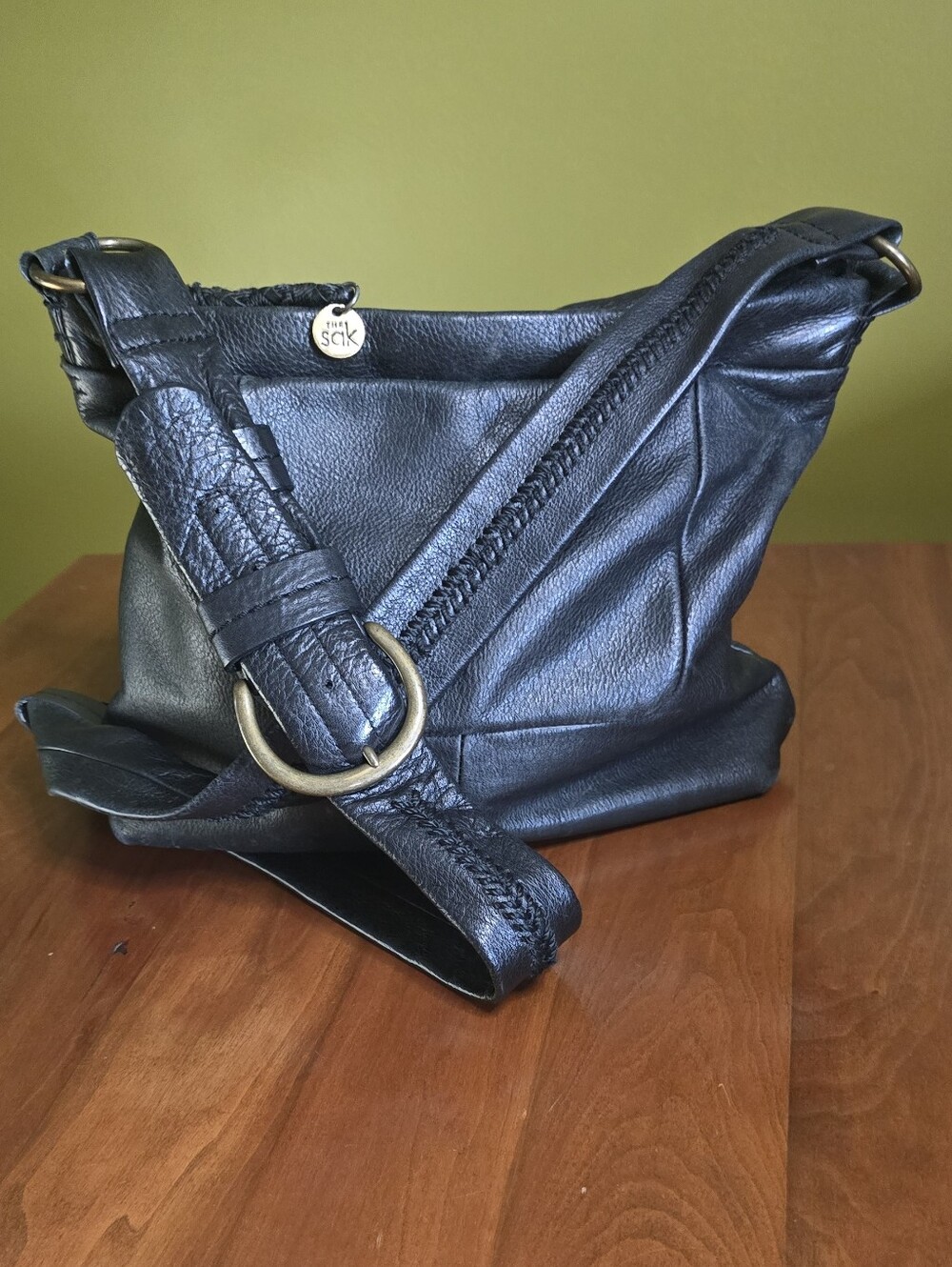 The Sak Black Leather Hobo Crossbody Bag Wide Strap